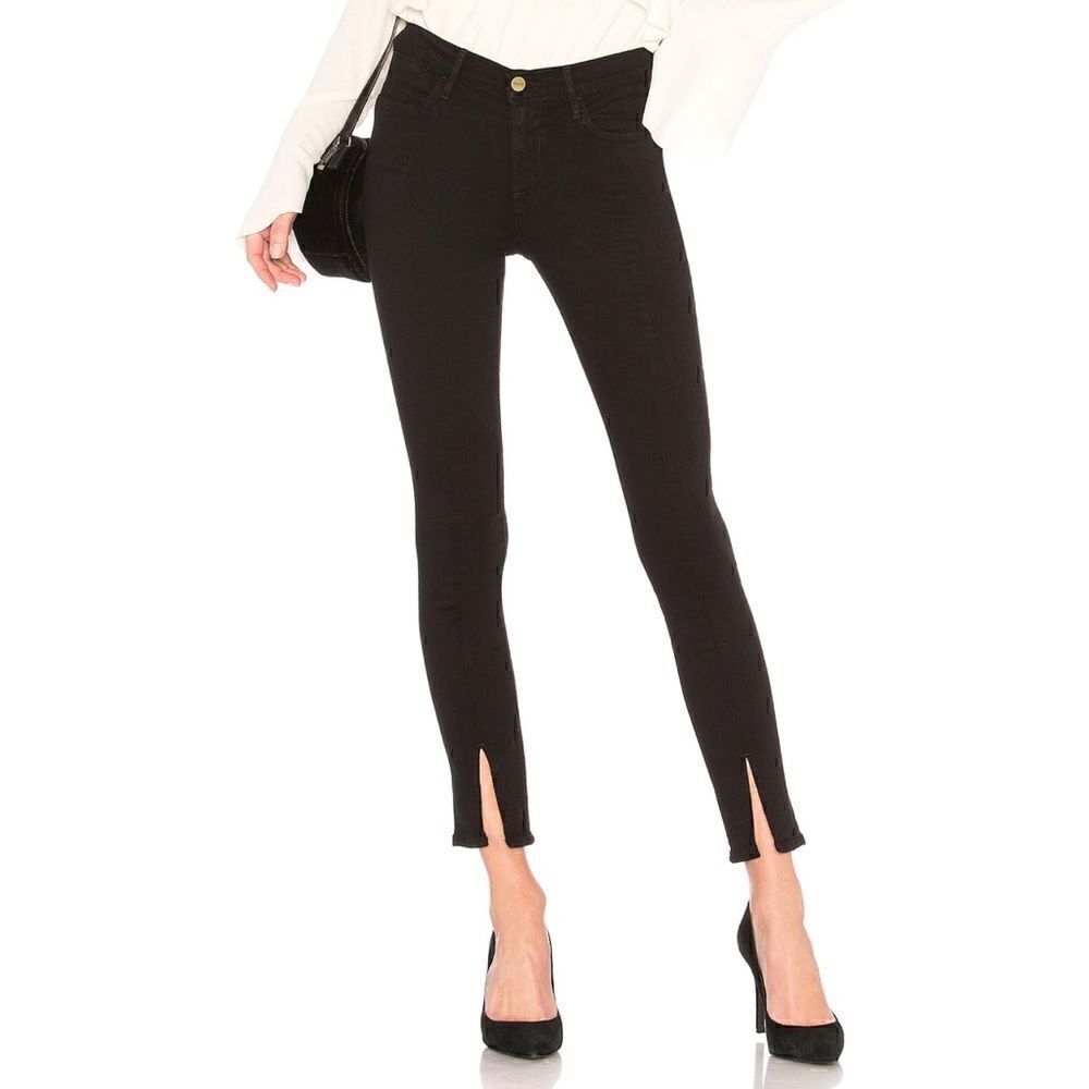 NWT Frame Denim Le High Skinny Front Split Jeans in Film Noir, Sizes 24 & 25